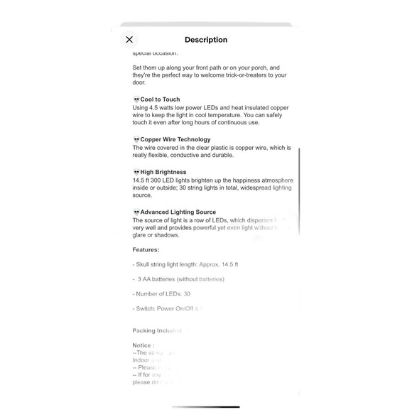 Halloween Skull String Light 14.5ft 30 LED String Light Lot of 3 yellow light - Picture 8 of 8